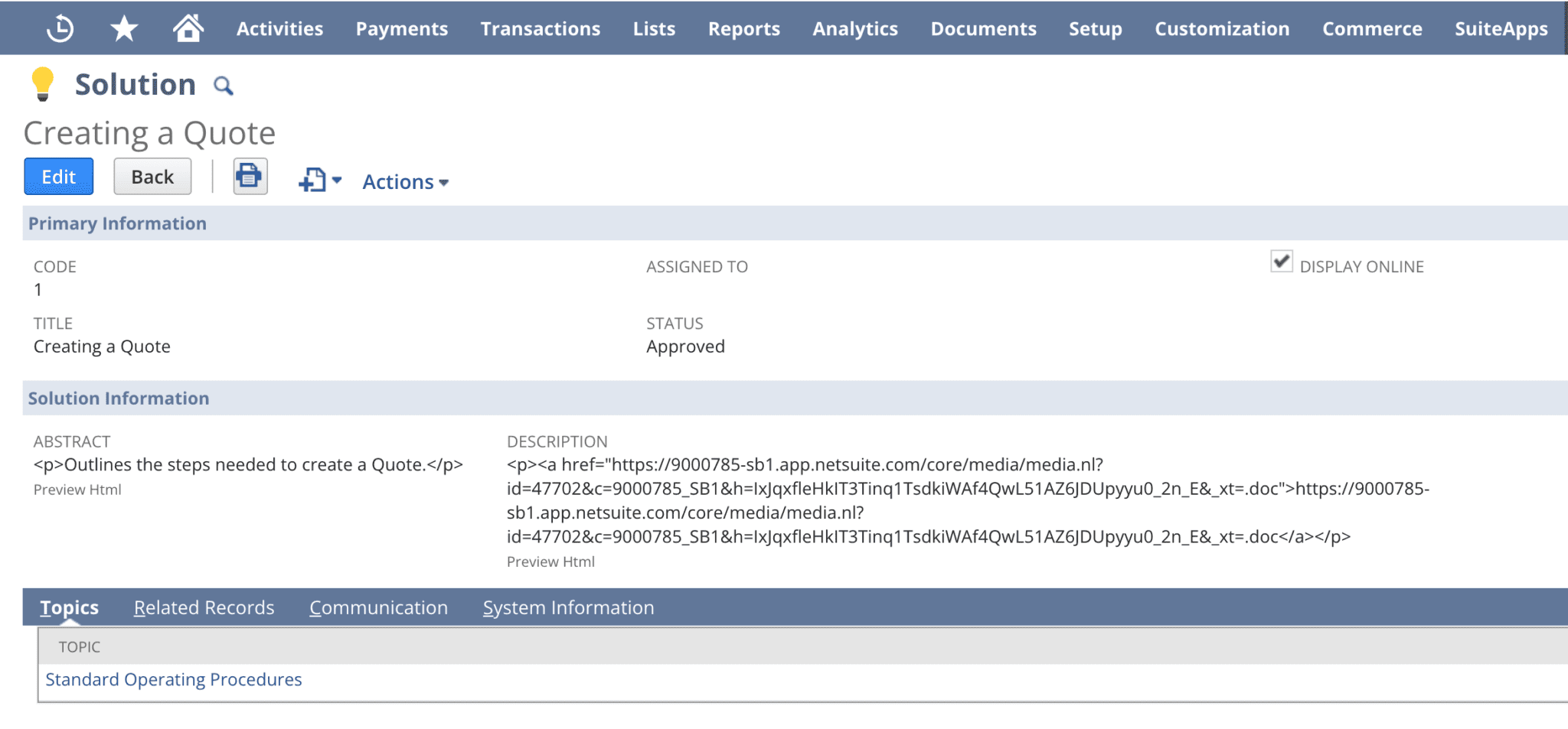NetSuite's Knowledge Base